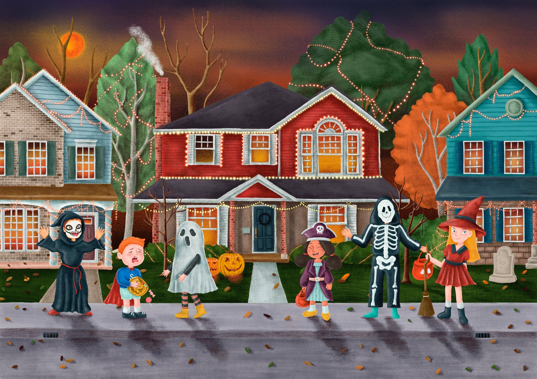 trick or treat halloween themed illustration