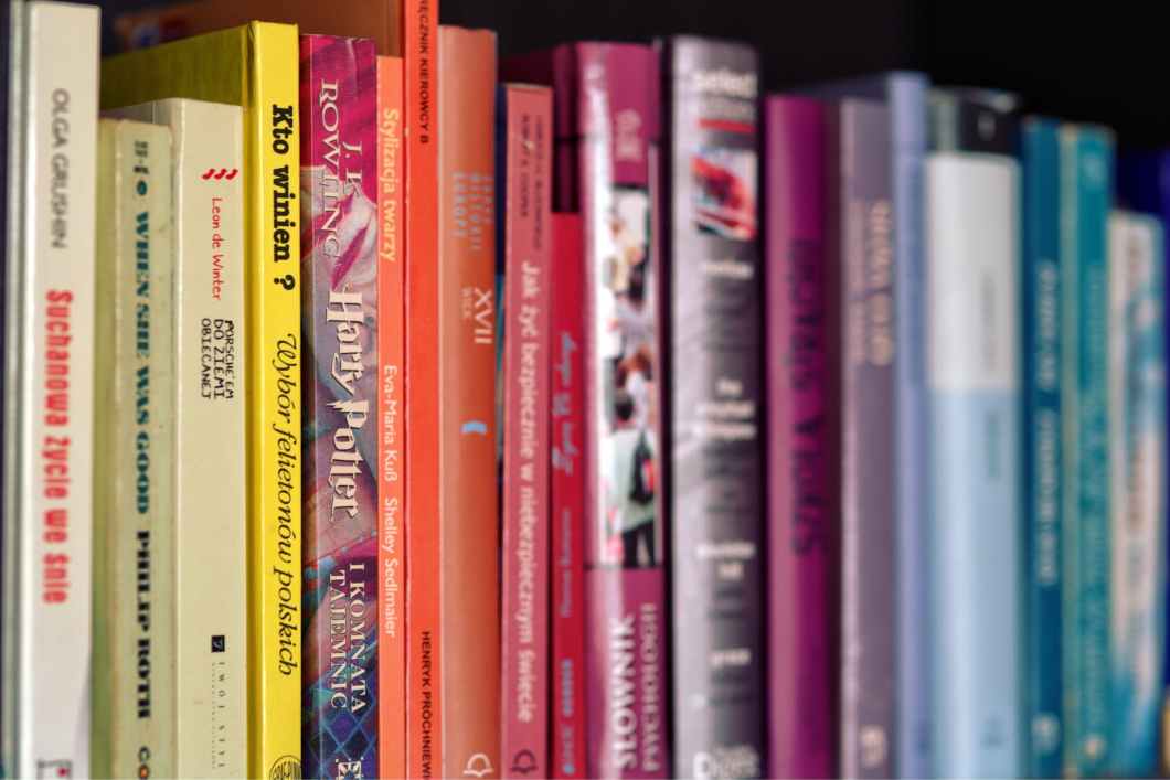 colorful books on shelf